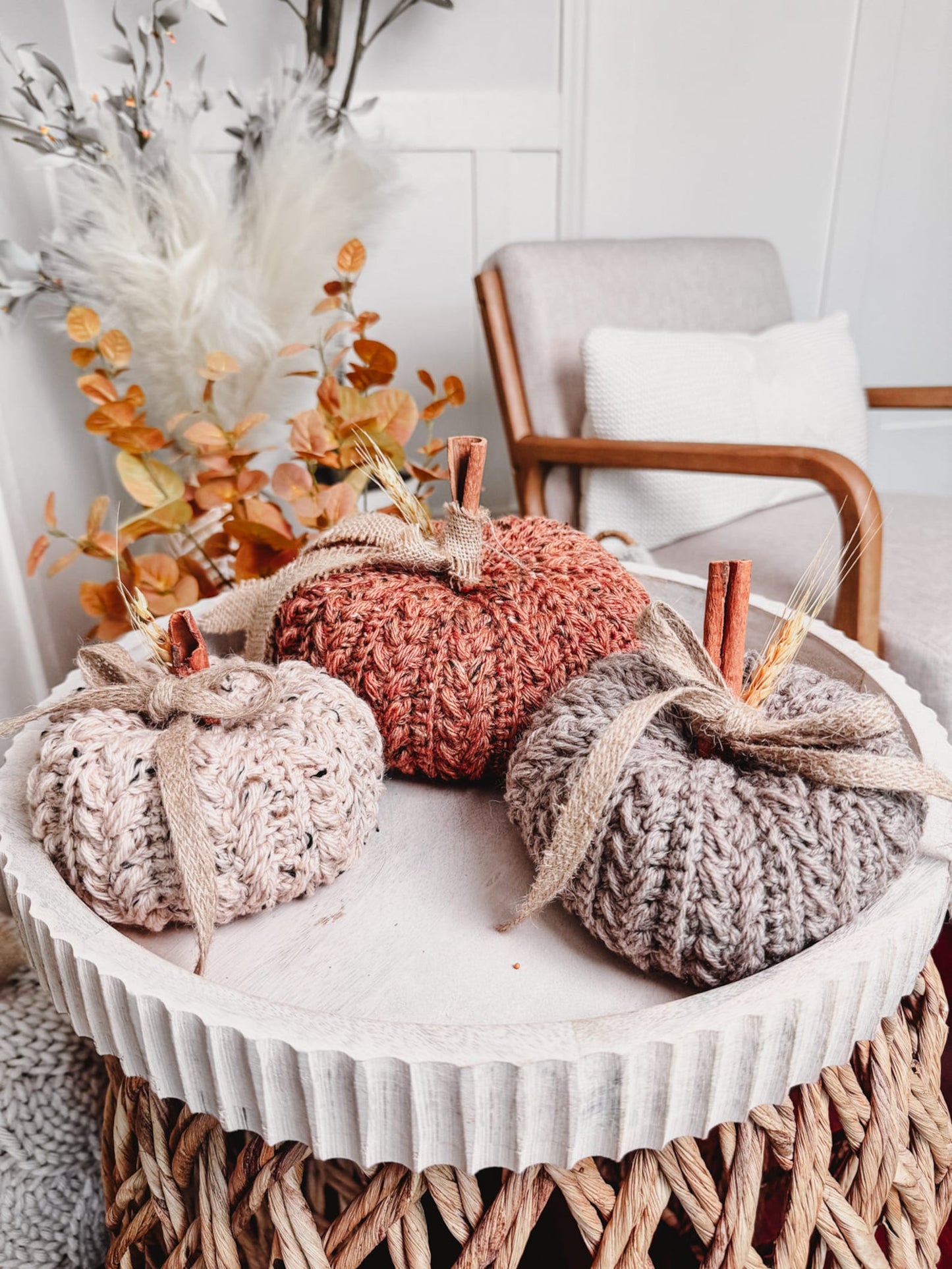 CROCHET PATTERN + VIDEO Pumpkin Spice Wheat Stitch Crochet Pumpkin Trio Pattern - Diy Fall Decor, Easy Stackable Pumpkins, Crocheted Flat.