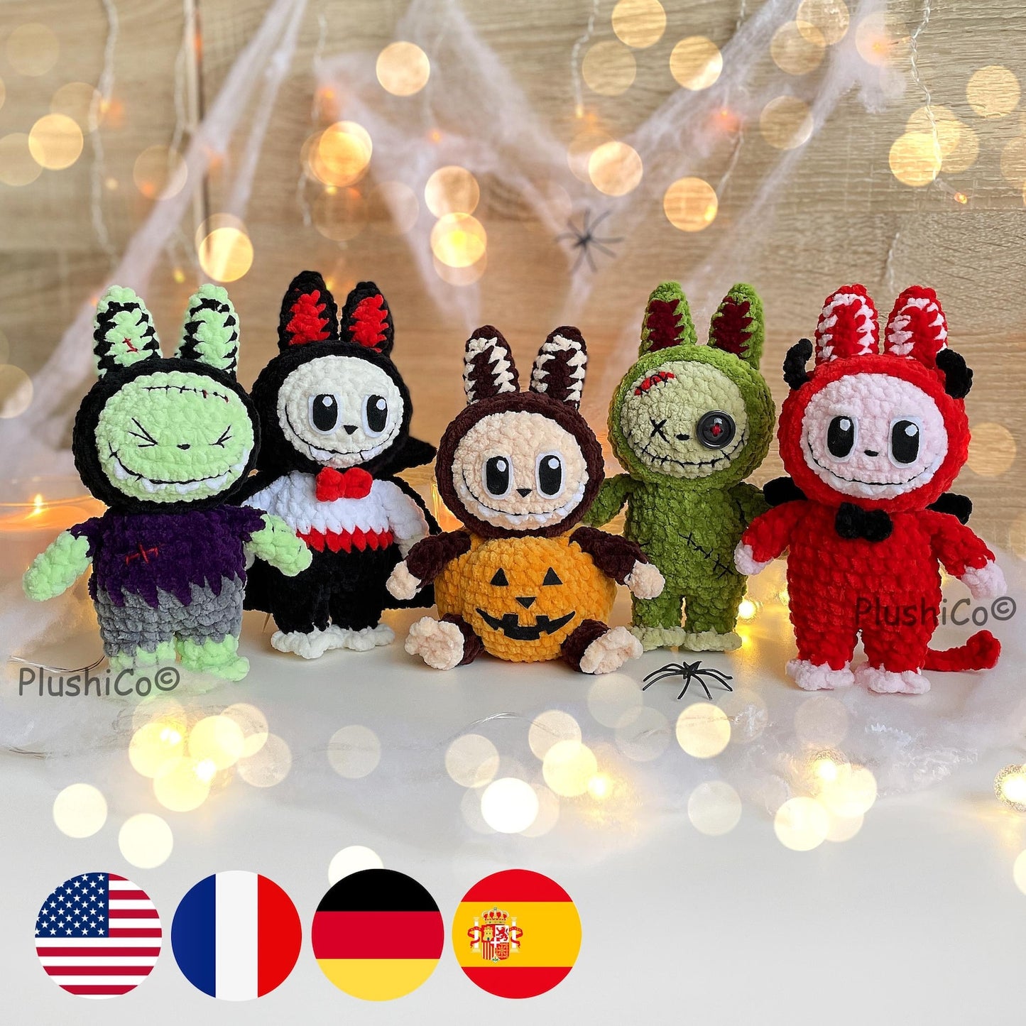Labubu Crochet Pattern, Halloween Amigurumi Bunny Frankenstein, Dracula, Pumpkin, Zombie, Devil (PDF Tutorial)