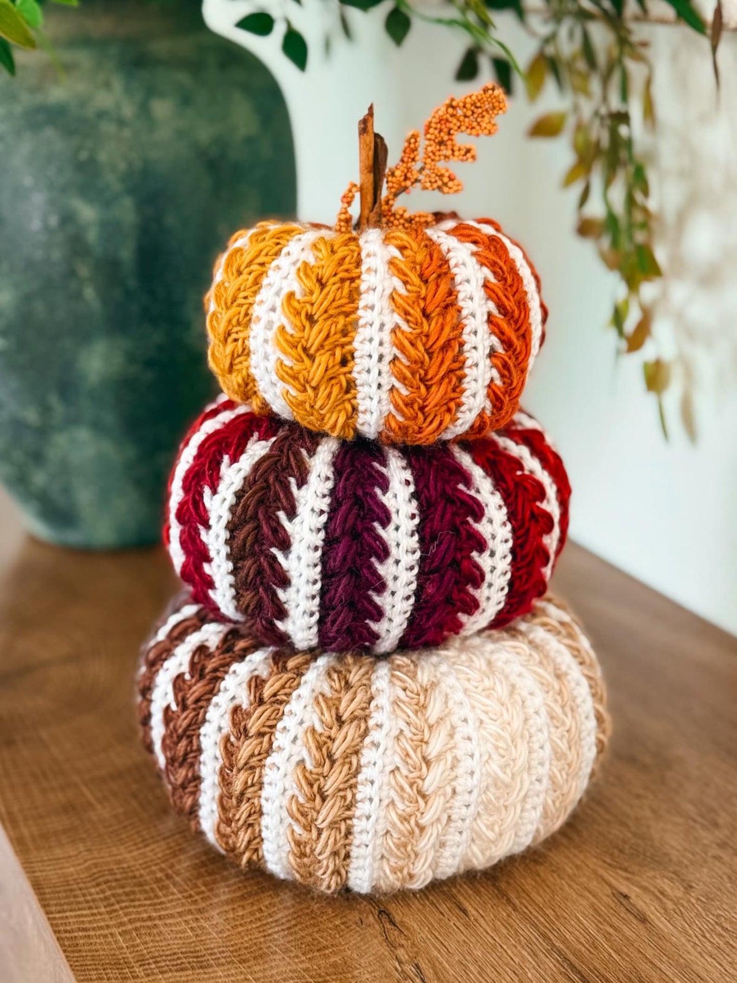 CROCHET PATTERN + VIDEO Pumpkin Spice Wheat Stitch Crochet Pumpkin Trio Pattern - Diy Fall Decor, Easy Stackable Pumpkins, Crocheted Flat.