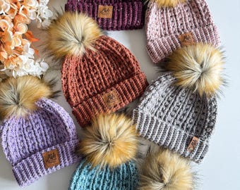 CROCHET PATTERN + VIDEO Snowy Wheat Puff Stitch Crochet Hat Pattern, Instant Download. Winter Beanie in 8 Size Newborn to Adult Crochet Flat