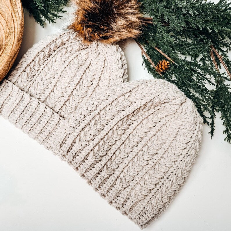CROCHET PATTERN + VIDEO Snowy Wheat Puff Stitch Crochet Hat Pattern, Instant Download. Winter Beanie in 8 Size Newborn to Adult Crochet Flat