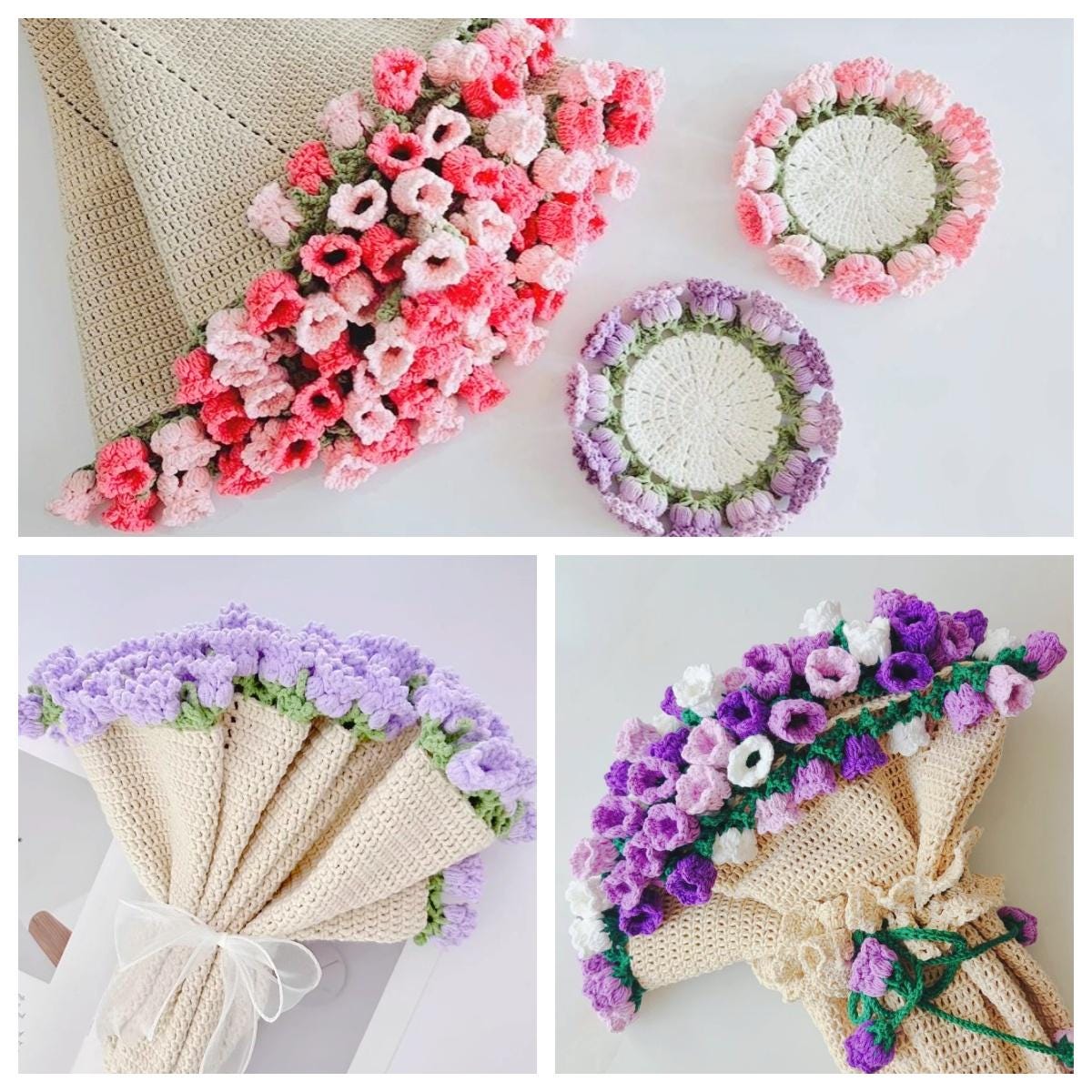 Crochet gifts Lily of the Valley Blanket - Mother's Day Gift Idea rose bouquet shawl crochet pattern