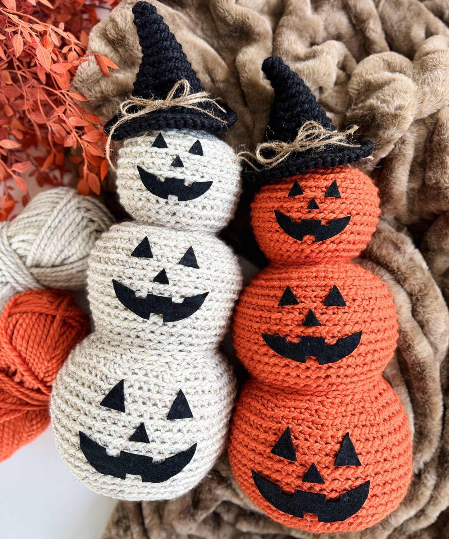 CROCHET PATTERN & VIDEO/ Jack-O'-Lantern Pumpkin Stack, Crochet Jack-O'-Lantern, Halloween decor, Fall Decor, Pdf, Gifting