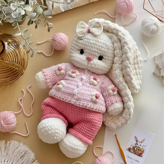 Crochet Bunny Mila + Outfit – 2 Patterns in 1