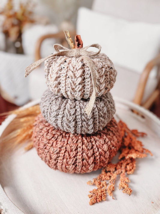 CROCHET PATTERN + VIDEO Pumpkin Spice Wheat Stitch Crochet Pumpkin Trio Pattern - Diy Fall Decor, Easy Stackable Pumpkins, Crocheted Flat.
