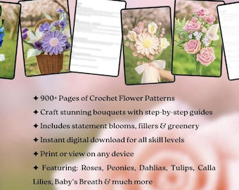 900+ Flower Bouquet Crochet PATTERN Bundle Amigurumi Digital Mother Day Floral Stem Pot Plant Spring Sun Wedding Rose Tulip Daisy Grad Gift