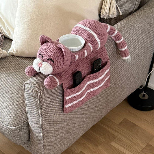 Crochet pattern adorable Cat Sofa Organizer, English US Terms & Swedish