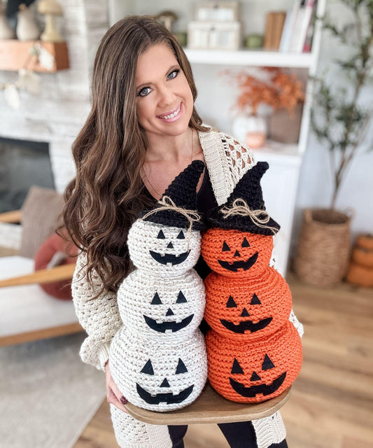 CROCHET PATTERN & VIDEO/ Jack-O'-Lantern Pumpkin Stack, Crochet Jack-O'-Lantern, Halloween decor, Fall Decor, Pdf, Gifting